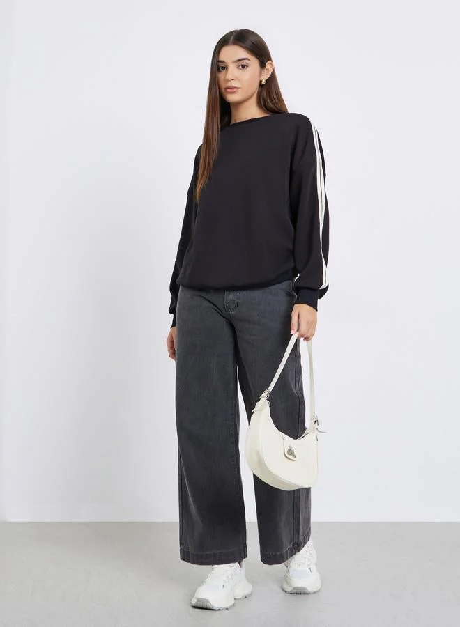 Styli Oversized Longline Sweatshirt with Taping Detail