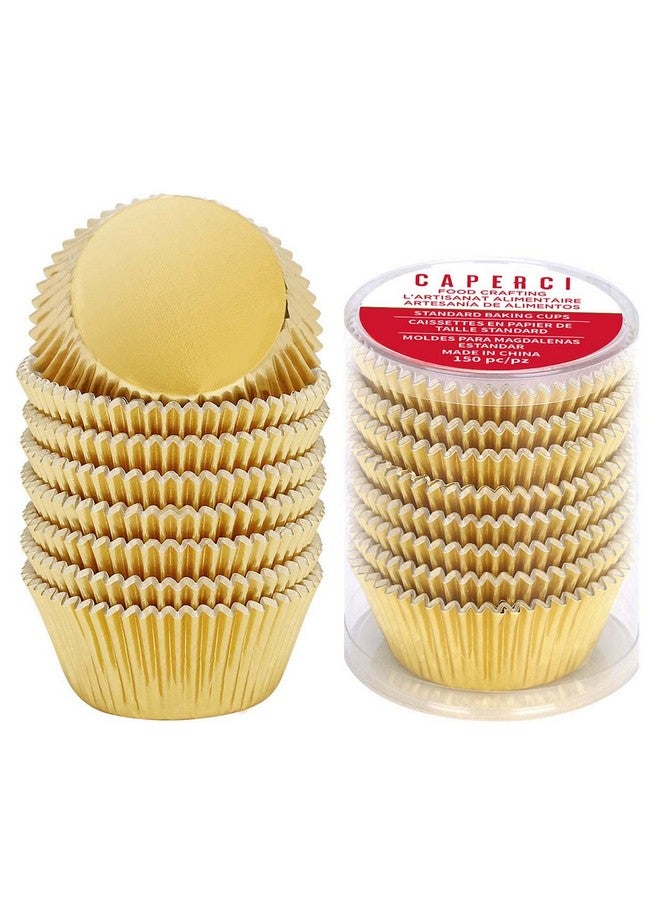 Caperci Standard Cupcake Liners Gold Foil Muffin Baking Cups 150-Pack - Premium Greaseproof & Sturdy Cupcake Papers - Image 1