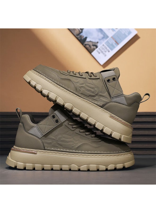 YEARCON Eierkang Men's Retro British Casual Work Shoes Thick Sole Height Increasing Wear-resistant Sports Casual Shoes Brown 40 - Image 2