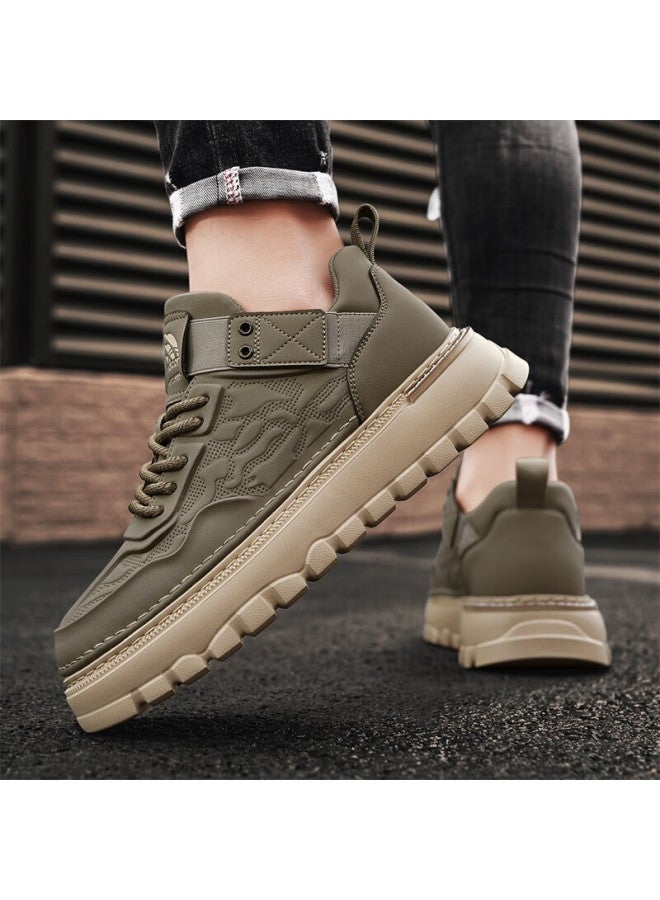 YEARCON Eierkang Men's Retro British Casual Work Shoes Thick Sole Height Increasing Wear-resistant Sports Casual Shoes Brown 40 - Image 1