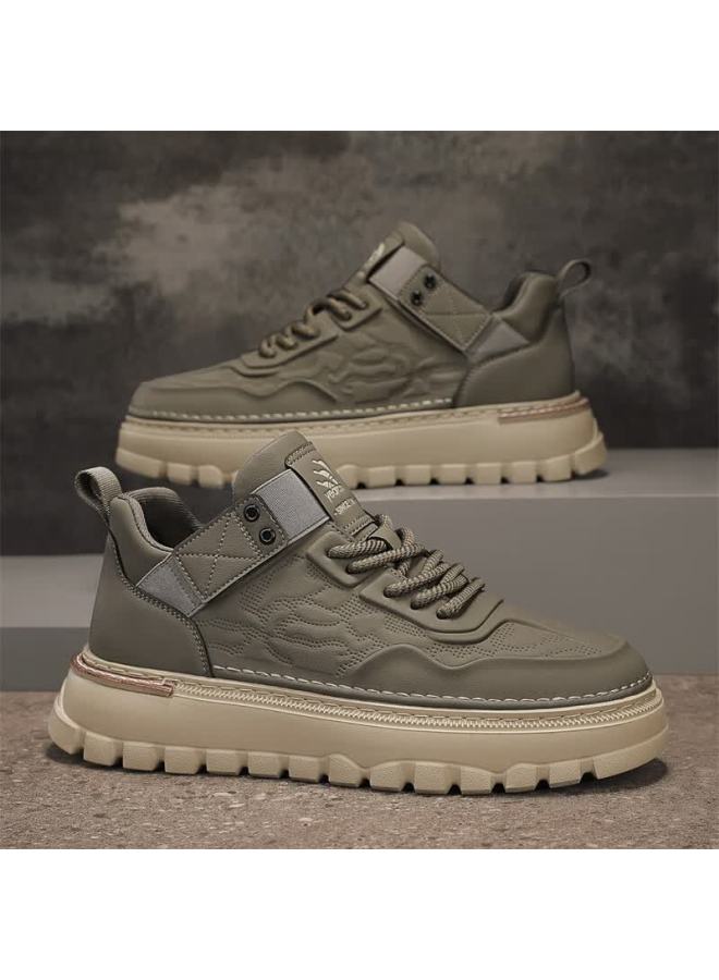 YEARCON Eierkang Men's Retro British Casual Work Shoes Thick Sole Height Increasing Wear-resistant Sports Casual Shoes Brown 40 - Image 5