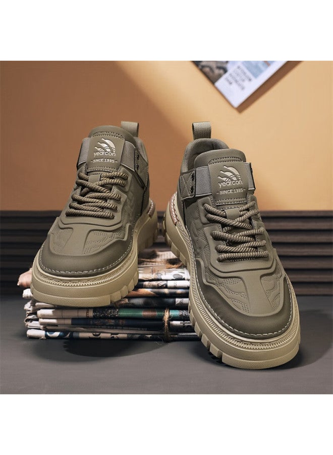 YEARCON Eierkang Men's Retro British Casual Work Shoes Thick Sole Height Increasing Wear-resistant Sports Casual Shoes Brown 40 - Image 3