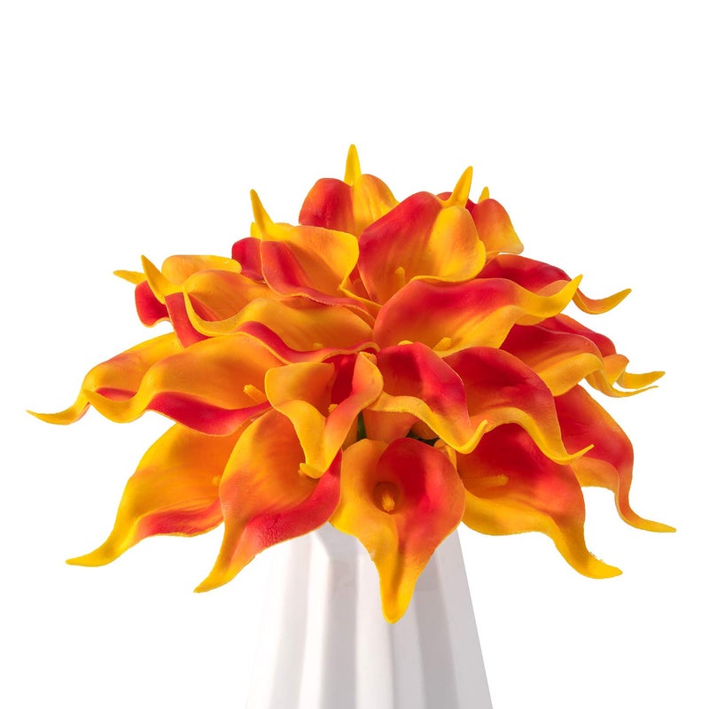 Crafjie 22pcs 13.4 Inch Orange Flowers Artificial Calla Lily Flowers  for Home Decor for Spring Flowers  Home Kitchen  Wedding Decorations  and centerpieces(Sunset) - Image 2