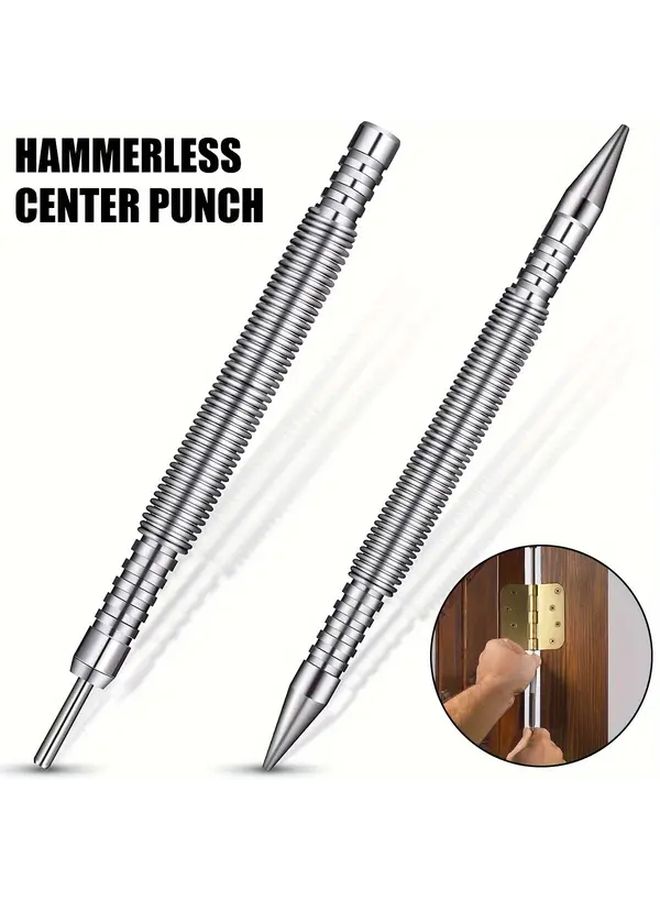 Spring Loaded Dual Head Nail Setter Punch Hammerless High Carbon Steel Tool - Image 2