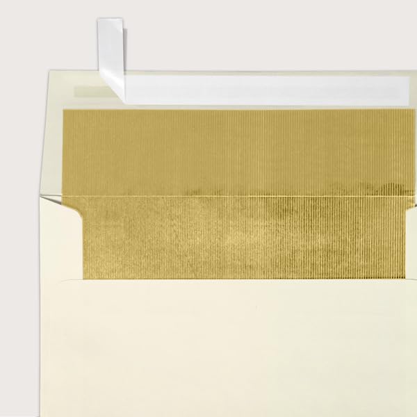 LUXPaper A7 Foil Lined Invitation Envelopes | Peel & Press | 5 1/4" x 7 1/4" | Natural w/Gold LUX Lining | 70lb. Text | 50 Qty - Image 4