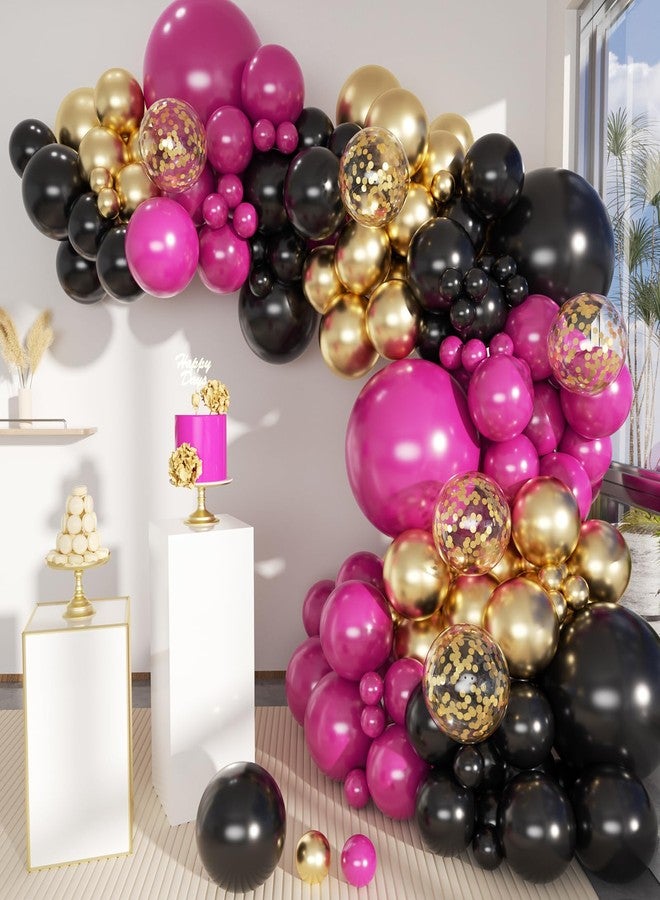 MEBAY Burgundy Balloon Arch Kit, 141 Pcs Maroon Metallic Chrome Gold Rose Gold and White Latex Balloons Different Sizes 18 12 10 5 Inch for Birthday Wedding Anniversary Bridal Bachelorette Wine Party - Image 1
