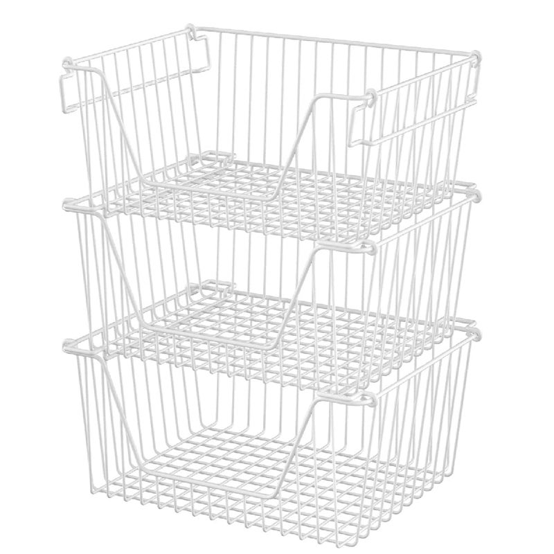 Slideep سلال سلايديب الكبيرة 14 سلة معدنية متينة للتخزين مع مقابض للمطبخ والخزائن والحمام مجموعة من 3