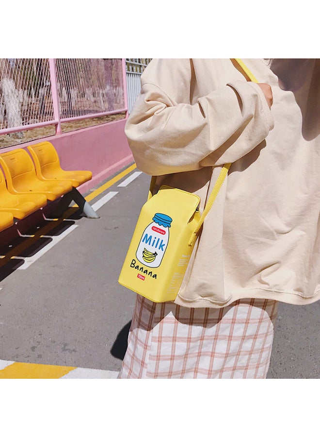 Messenger Bag Japanese And Korean Strawberry Milk Vertical Style Pu Printed Fashionable Elegant Shoulder Creative Distinctive Small Square Bag Trendy-Color:Chocolate - Image 3