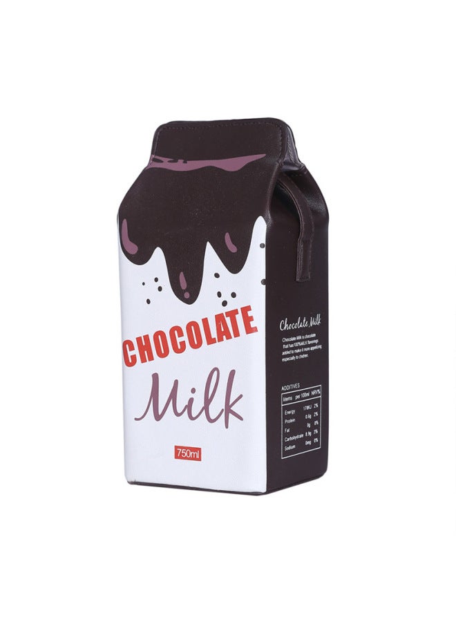 Messenger Bag Japanese And Korean Strawberry Milk Vertical Style Pu Printed Fashionable Elegant Shoulder Creative Distinctive Small Square Bag Trendy-Color:Chocolate - Image 1