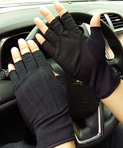 JURUAA Breathable Cool UV Lightweight Fingerless Gloves Driving Fingerless Gloves Black - Image 4