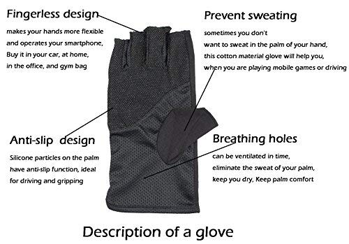 JURUAA Breathable Cool UV Lightweight Fingerless Gloves Driving Fingerless Gloves Black - Image 2