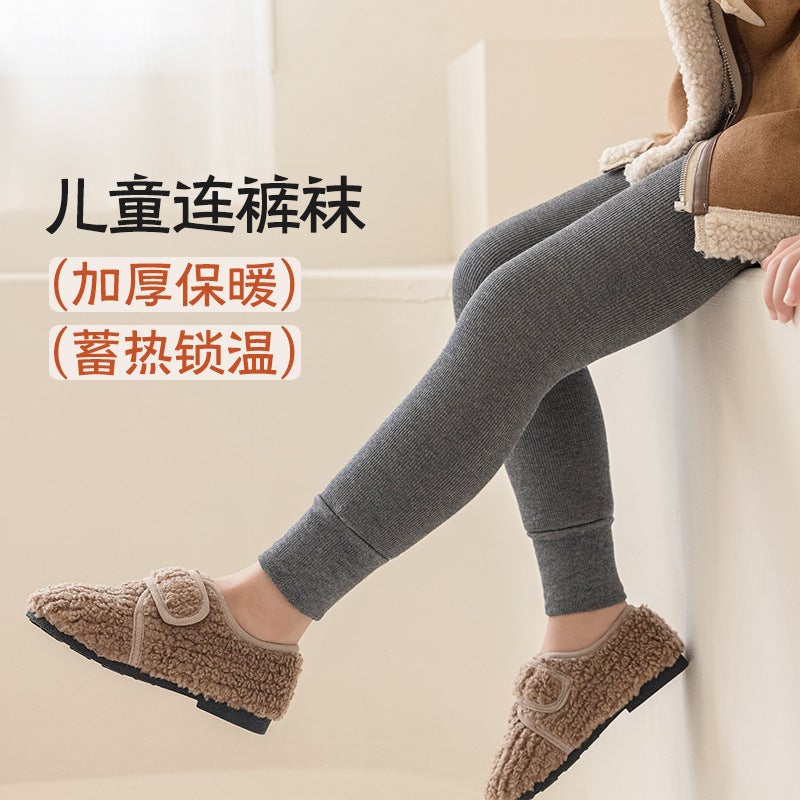 Girls' Leggings Thickened Warm Children'S Pinstripe Nine-Point Winter Baby Outer Wear Fleece-Lined Leggings - Image 5