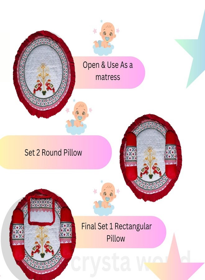 CRYSTA WORLD Traditional Cotton Baby Bedding Set with 1 Square Pillow, 2 Round Pillows, Red and White, New Born Baby & in Portable Bassinet for Baby Carrying &Sleeping,0-12 Months (Pack of 4 Piece) - Image 5