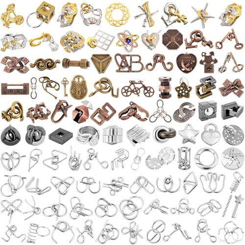 Yilloog 100 Styles Metal Brain Teaser Puzzles Gifts for Christmas Bulk for Adults Difficult Magic Puzzles Highly Hard Brain Games Iq Logic Test Disentanglement Game for Classroom Mind Challenge - Image 1