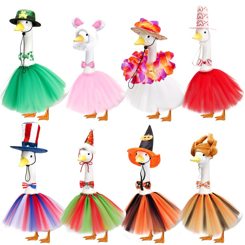 Bafeil Porch Goose Outfits, 8 Set Holiday Porch Goose Clothes for 17/23 inch Lawn Geese Valentine St Patricks Easter 4th of July Summer Halloween All Seasonal Patio Yard Garden Goose Statue Decor - Image 1