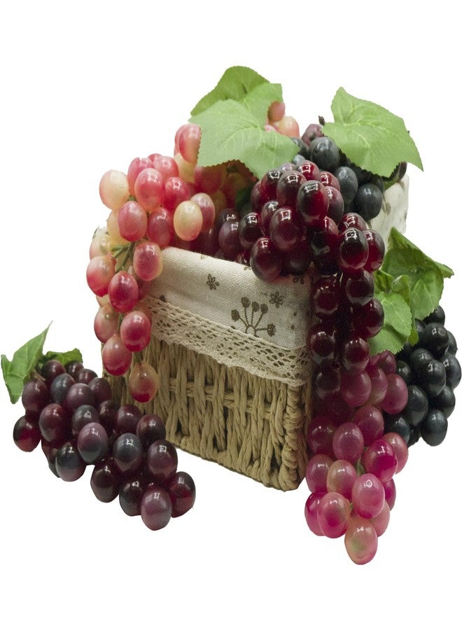 Featuman 2 Bunches Faux Grapes Decor Realistic, 8 Inch Decorative Fruit Artificial Grapes, Fake Fruit Grapes for Wedding Party Cabinet Pub Fall Harvest Farmhouse Photography Props (60 Grains Purple) - Image 4