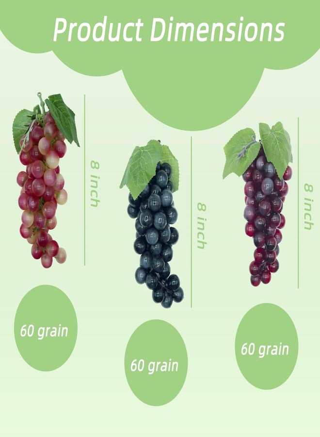 Featuman 2 Bunches Faux Grapes Decor Realistic, 8 Inch Decorative Fruit Artificial Grapes, Fake Fruit Grapes for Wedding Party Cabinet Pub Fall Harvest Farmhouse Photography Props (60 Grains Purple) - Image 2