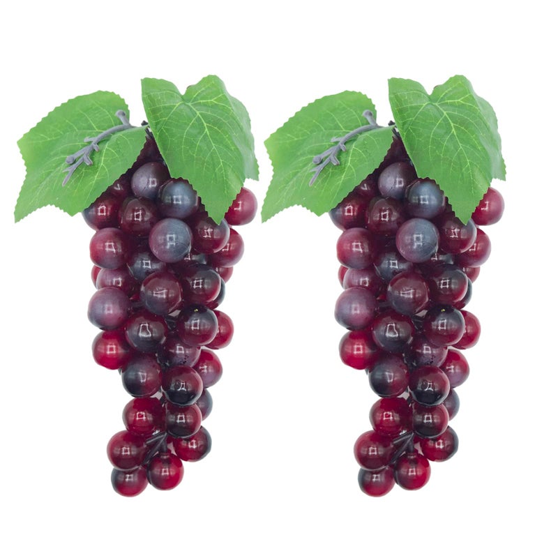 Featuman 2 Bunches Faux Grapes Decor Realistic, 8 Inch Decorative Fruit Artificial Grapes, Fake Fruit Grapes for Wedding Party Cabinet Pub Fall Harvest Farmhouse Photography Props (60 Grains Purple) - Image 1