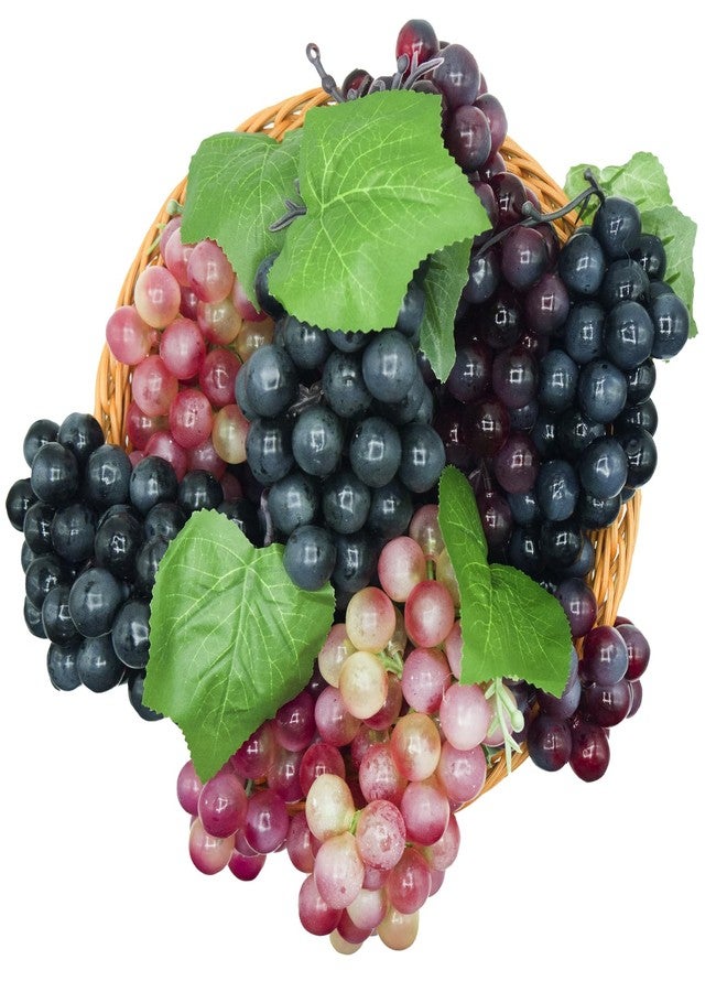 Featuman 2 Bunches Faux Grapes Decor Realistic, 8 Inch Decorative Fruit Artificial Grapes, Fake Fruit Grapes for Wedding Party Cabinet Pub Fall Harvest Farmhouse Photography Props (60 Grains Purple) - Image 3