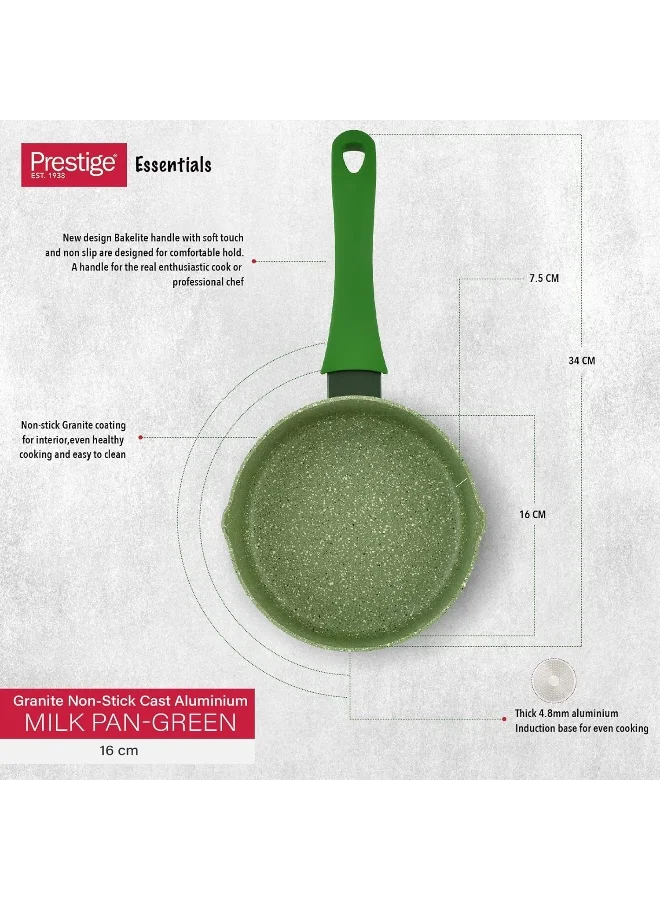 Prestige Prestige Essentials Granite Non-Stick Milk Pan - Cast Aluminium Cookware With Induction Base, PFOA & - Green, 16cm Green