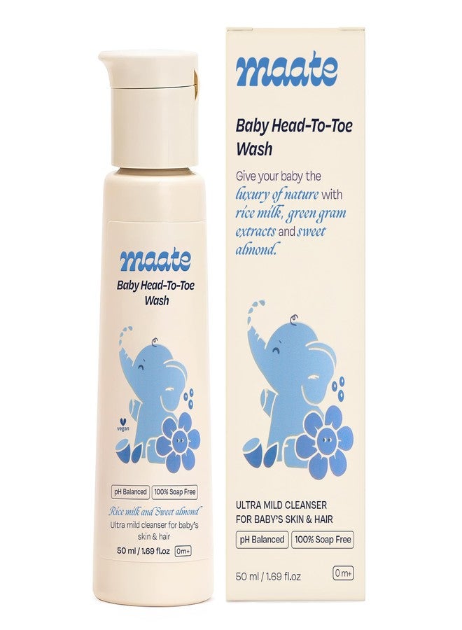 Maate Baby Head to Toe Wash 50 ml | Baby Hair & Body Wash for Bath | Aloe Vera, Almond Oil, Rice Milk & Calendula | Gentle, Soap & Tear Free, pH Balanced Cleanser | For Newborns, Infants & Babies 0m+ - Image 2