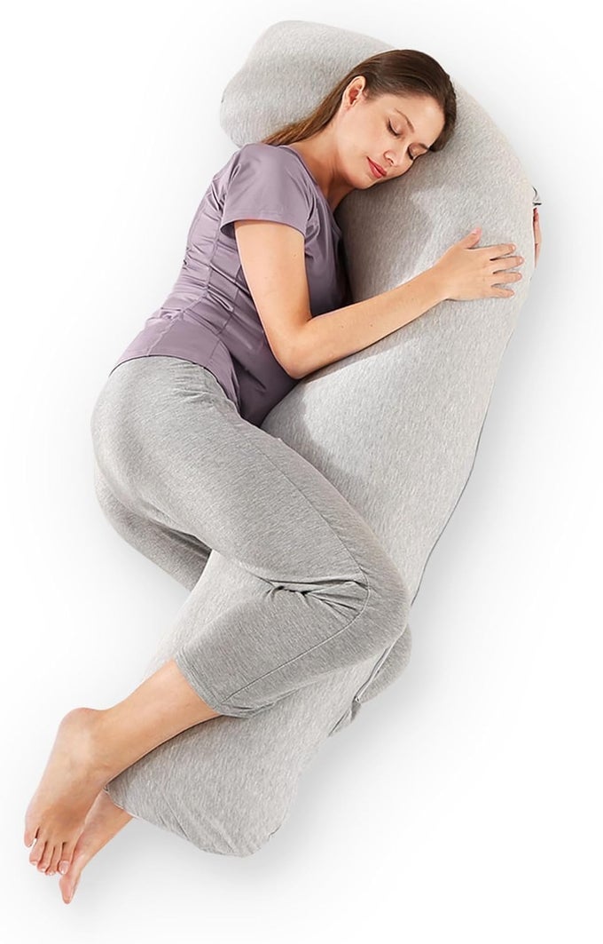 COMFORT PREGNANCY PILLOW J SHAPED MATERNITY PILLOW FOR SIDE SLEEPING NURSING COZY SUPPORT FOR NECKHEAD BACK AND BELLY INCLUDES SOFT COVER