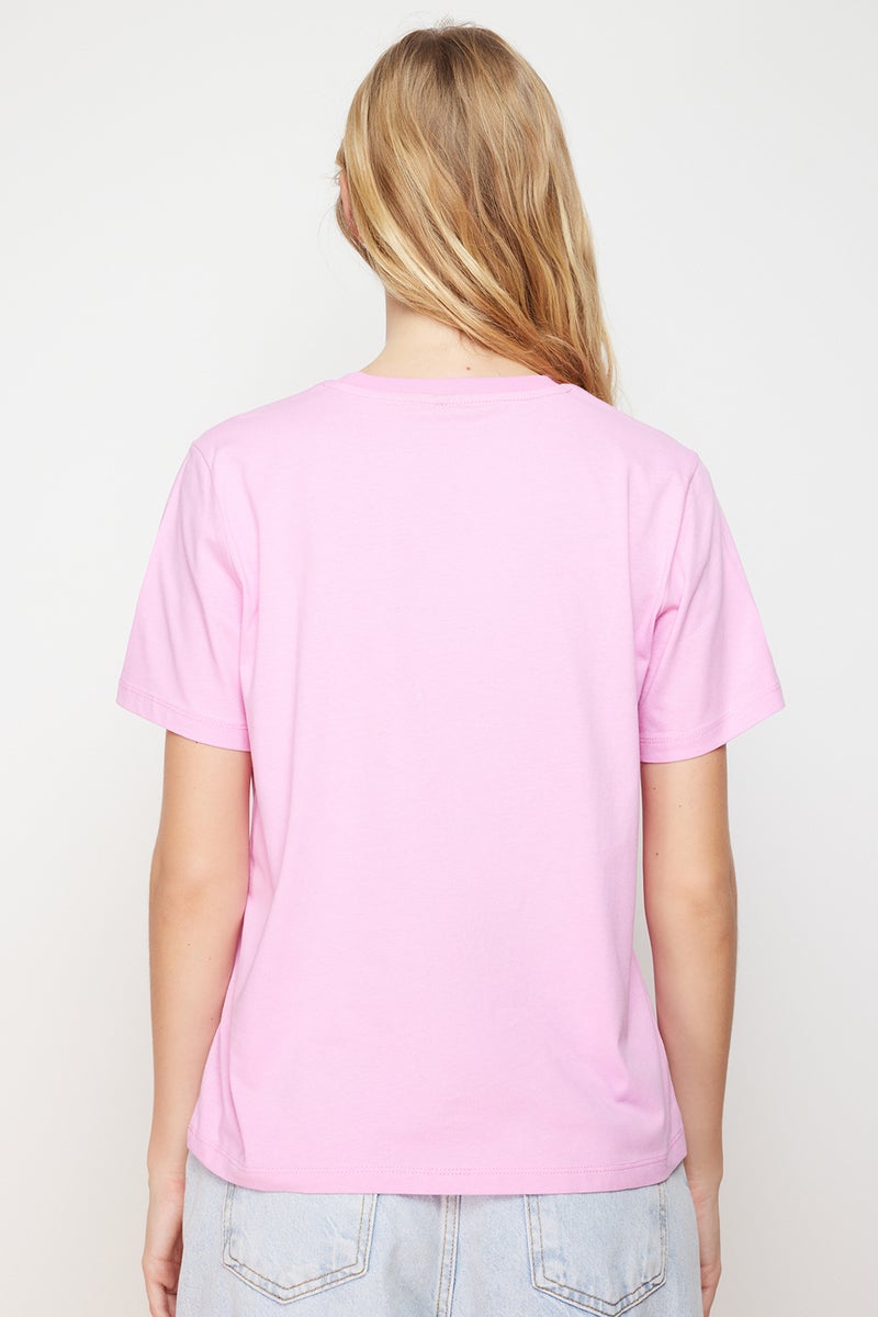 trendyol Pink 100% Cotton Basic Crew Neck Knitted T-Shirt TWOSS23TS00000 - Image 5