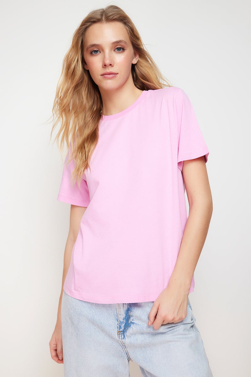 trendyol Pink 100% Cotton Basic Crew Neck Knitted T-Shirt TWOSS23TS00000 - Image 3