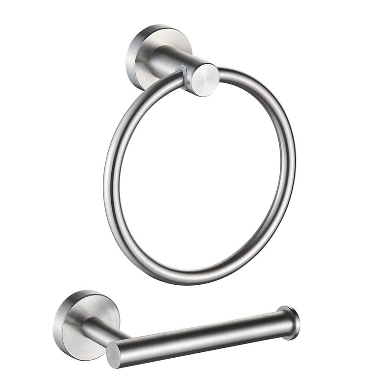 MARMOLUX ACC 2Pc Bathroom Hardware Set  Hand Towel Holder for Bathroom Wall  Toilet Paper Holder Stand Wall Mount  Towel Holder Hanger Rack Stainless Steel Bathroom Set Towel Ring  Brushed Steel