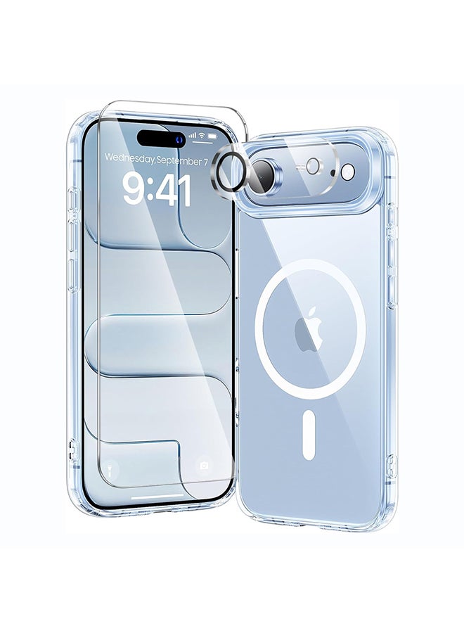 (3 in 1) Magnetic Case Compatible with iPhone Air Cover with Front Tempered Glass Screen Protector & Camera Lens Protector & Anti-Yellowing Shockproof Cover