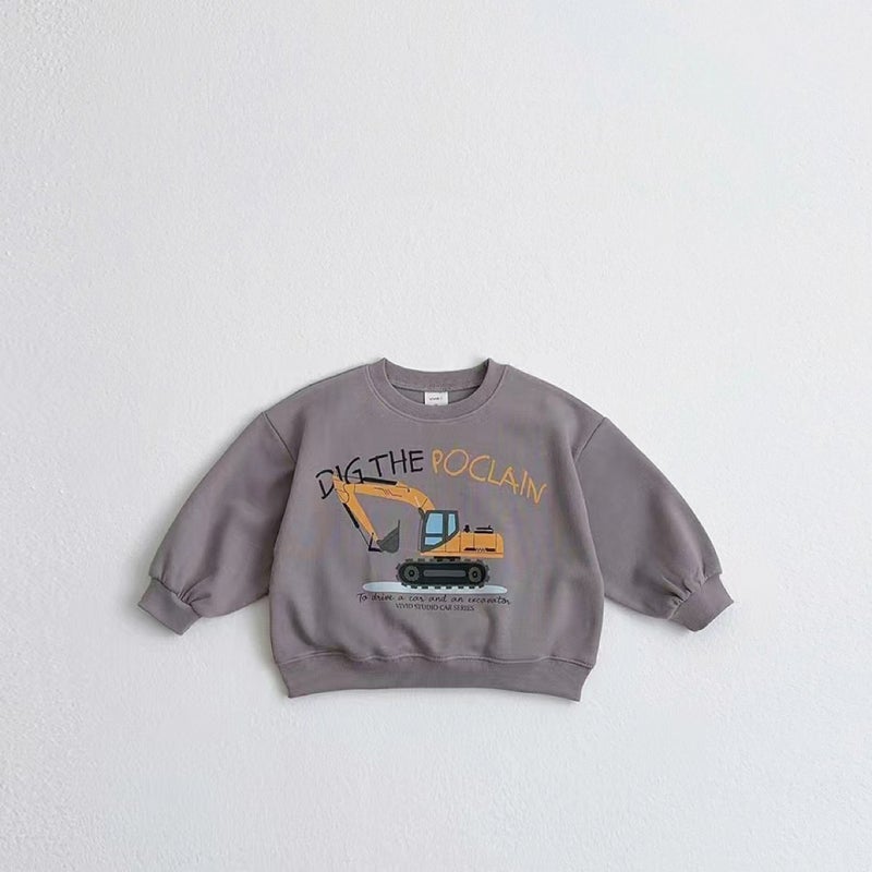 Korean Style Ins Round Neck Cartoon Sweater Car Train Excavator Printed Men'S And Women'S Baby Terry Top - Image 4