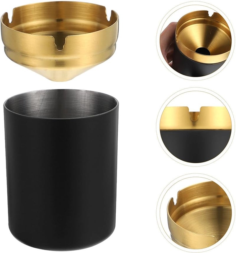 منفضة سجائر من الفولاذ المقاوم للصدأ بغطاء حاوية رماد مقاومة للرياح للاستخدام الداخلي في المنزل والمكتب - Image 5