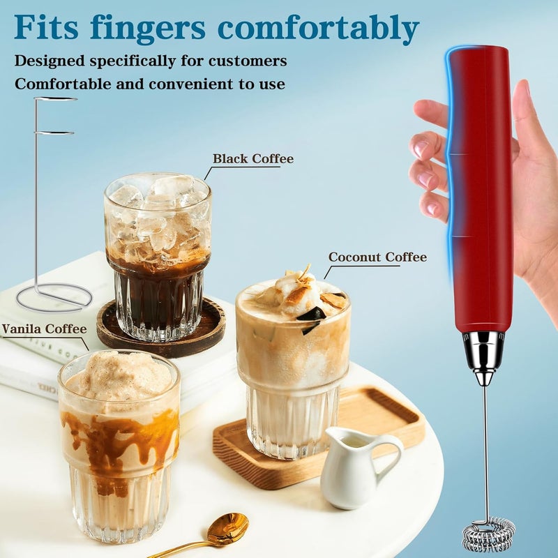 BSRGMS Milk Frother Handheld with Stand, Electric Whisk 3 Speed Adjustable, Drink Mixer with Stainless 3 Whisk, Rechargeable Hand Frother Wand, Foam Maker for Latte Cappuccino Hot Chocolate Egg Red - Image 4