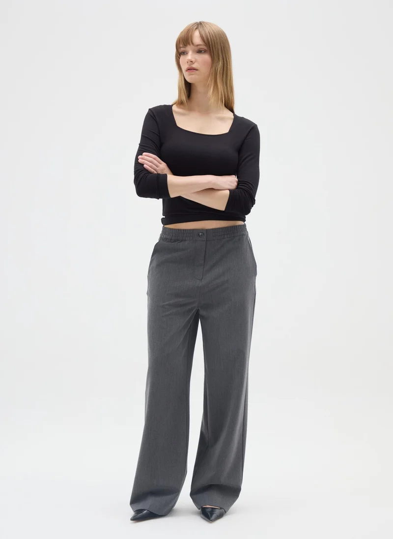 او في اس OVS Black Stretch Viscose Jersey Regular Fit