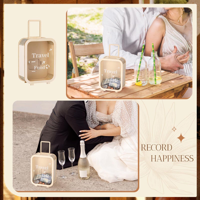 Vesici Travel Fund Money Box Wooden Vacation Decorative Savings Box Suitcase Wood Honeymoon Money Coin Bank Case Gift for Adults Wedding Reception, Birthday, Bridal Showers - Image 5