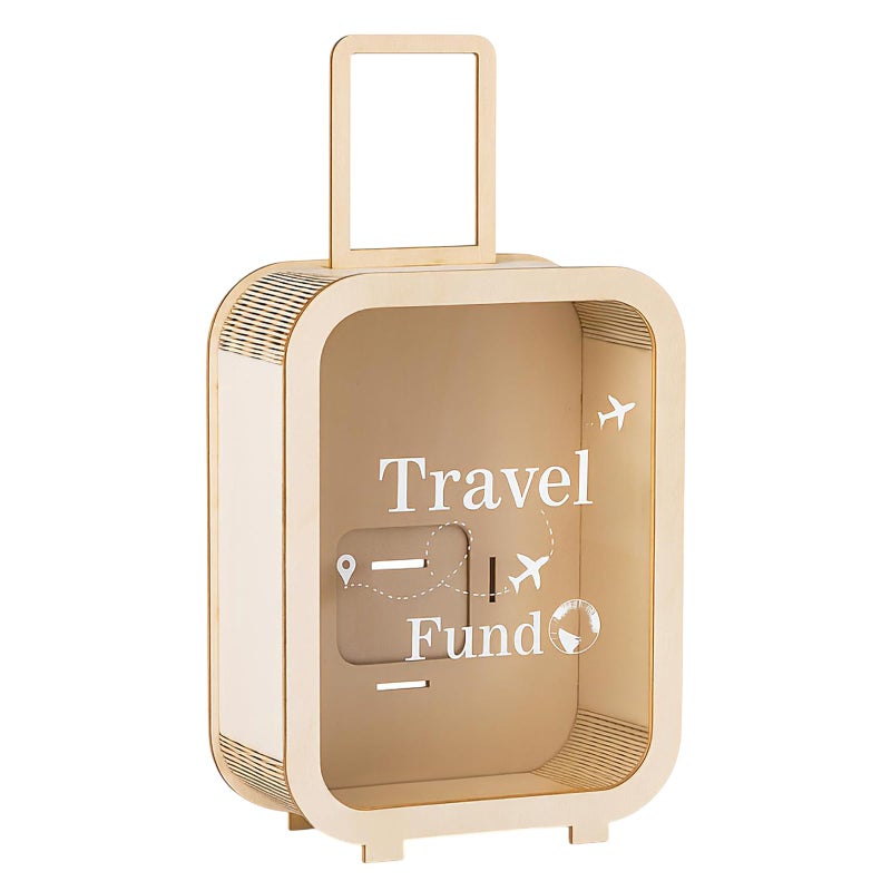 Vesici Travel Fund Money Box Wooden Vacation Decorative Savings Box Suitcase Wood Honeymoon Money Coin Bank Case Gift for Adults Wedding Reception, Birthday, Bridal Showers - Image 1