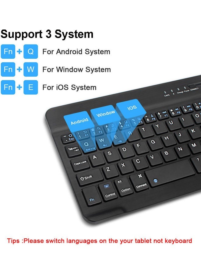 3 نظام التبديل متعدد اللغات جهاز كمبيوتر محمول عالمي جهاز iPad BT لوحة المفاتيح مجموعة الماوس أسود - Image 2