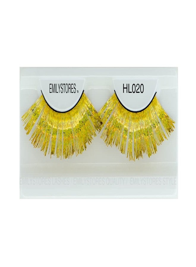 EMILYSTORES Shiny Halloween Lashes Strip Long Thick for Women Cosplay Fancy Ball Costume Faux Eyelashes 1 Pair, Shiny Golden Color - Image 1