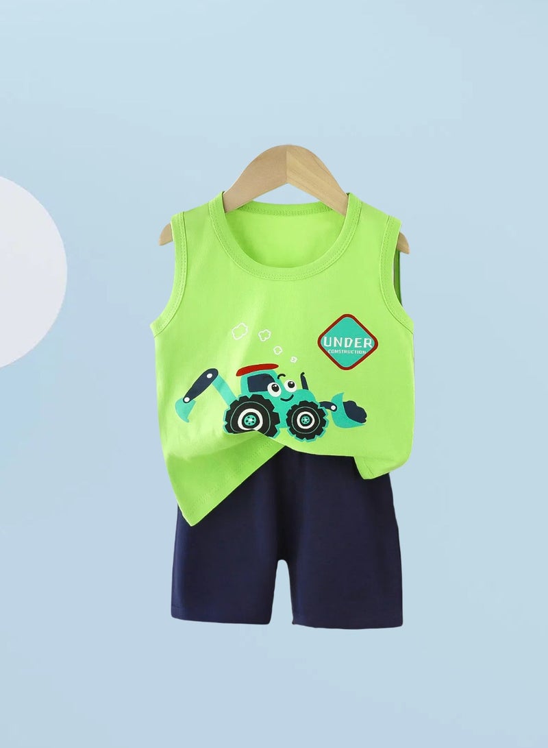 4 boys short sleeve and shorts set, 4 hippo shark excavator alphabet cartoon prints change at will - Image 1