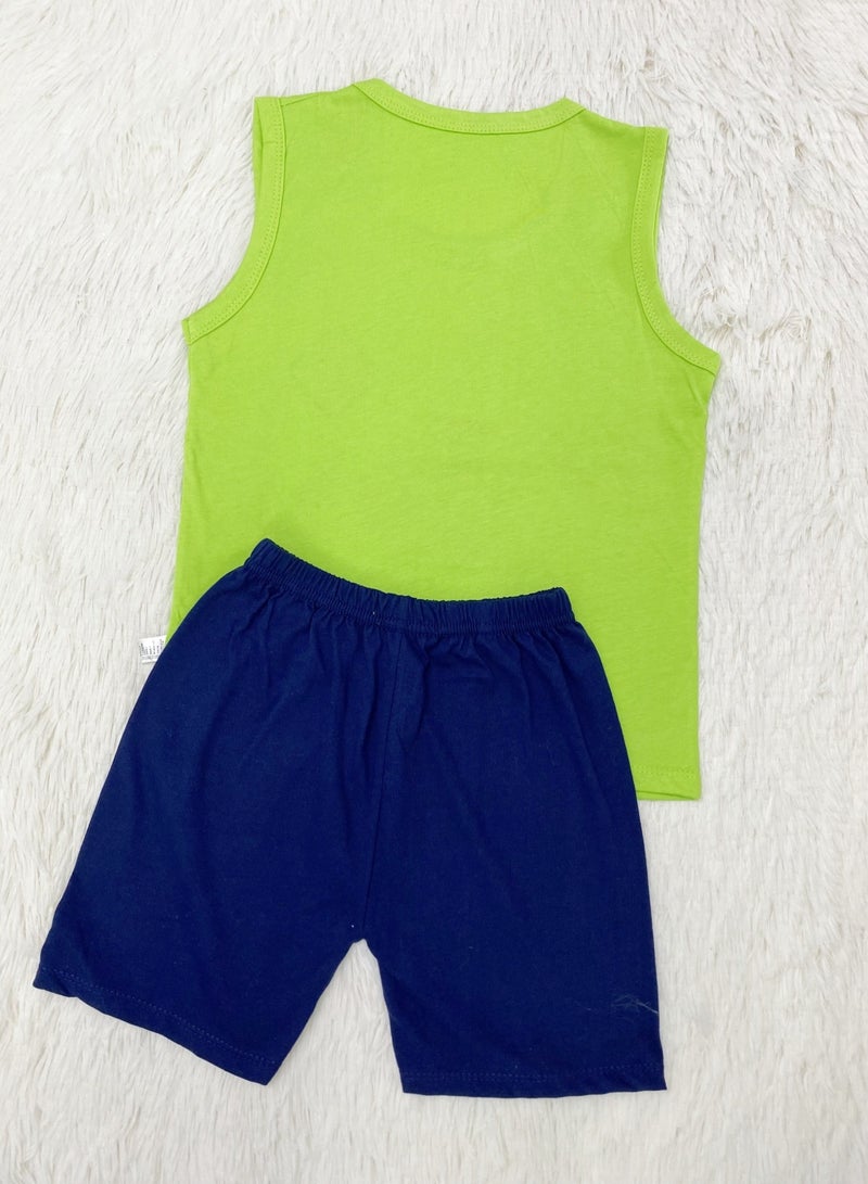 4 boys short sleeve and shorts set, 4 hippo shark excavator alphabet cartoon prints change at will - Image 3