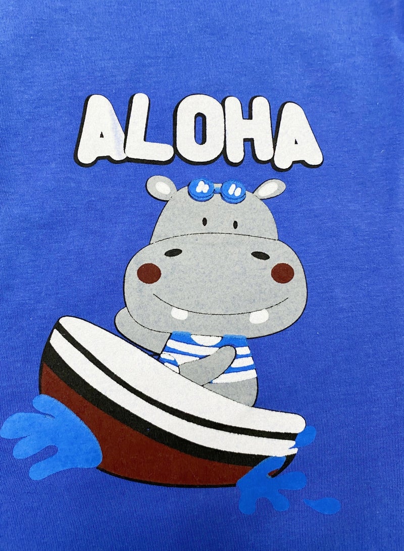 4 boys short sleeve and shorts set, 4 hippo shark excavator alphabet cartoon prints change at will - Image 4