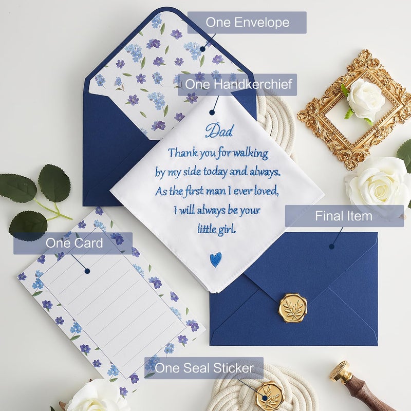 AKITSUMA Father of the Bride Gifts Wedding Handkerchief, AKI-106E1-Dad (Blue Envelope, Dad) - Image 2