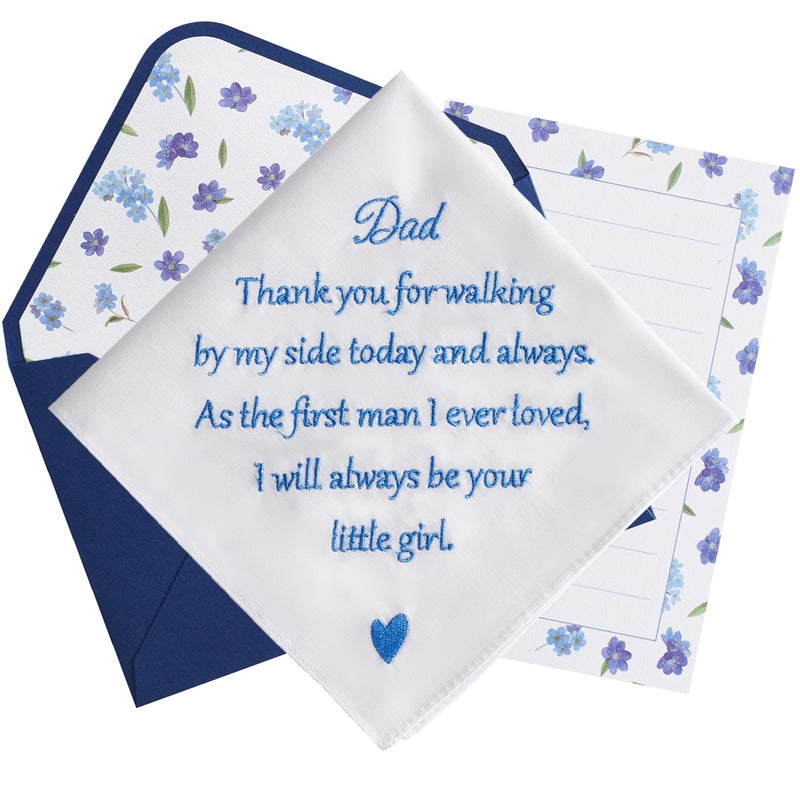 AKITSUMA Father of the Bride Gifts Wedding Handkerchief, AKI-106E1-Dad (Blue Envelope, Dad) - Image 1