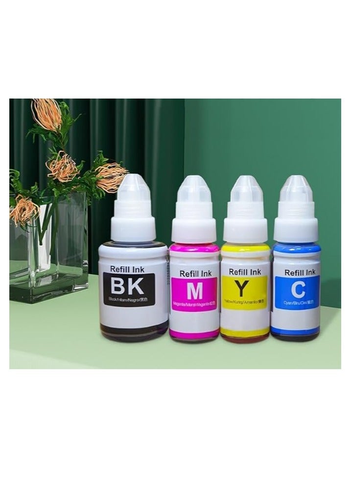 حبر متوافق مع طابعة كانون لطراز PIXMA G3400، G2400، G1400، G4400، G4410، G3410، G2410، G1410، G3411، G2411، G1411، G4411 (عبوة 4 - أسود، أزرق، أرجواني، أصفر) - Image 3