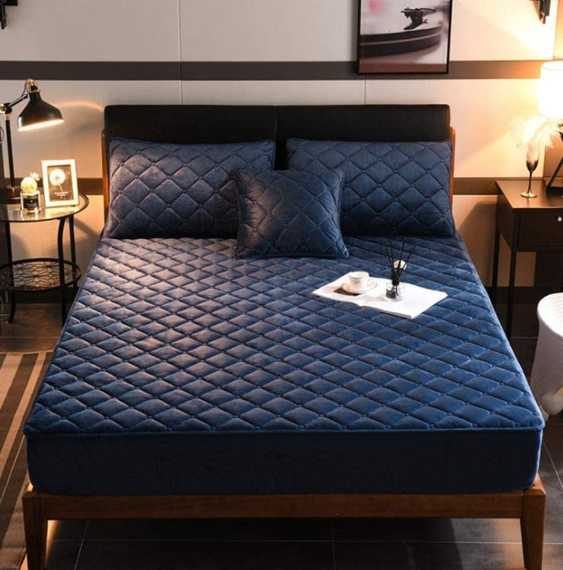 Baby Bed Sheet,Quilted Coral Fleece Velvet Thick Soft Pad Protector,Mattress Fitted Sheet Style Cover for Bed Solid Color-1_180x200cm+30cm(3pcs) - Image 1