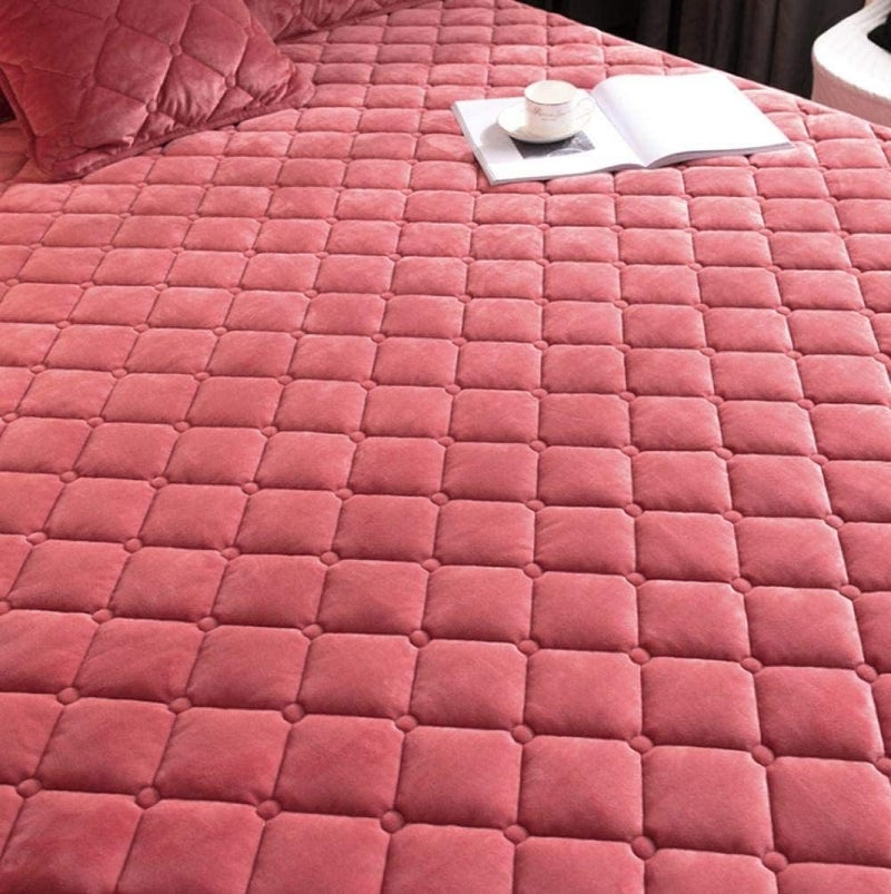Baby Bed Sheet,Quilted Coral Fleece Velvet Thick Soft Pad Protector,Mattress Fitted Sheet Style Cover for Bed Solid Color-1_180x200cm+30cm(3pcs) - Image 4