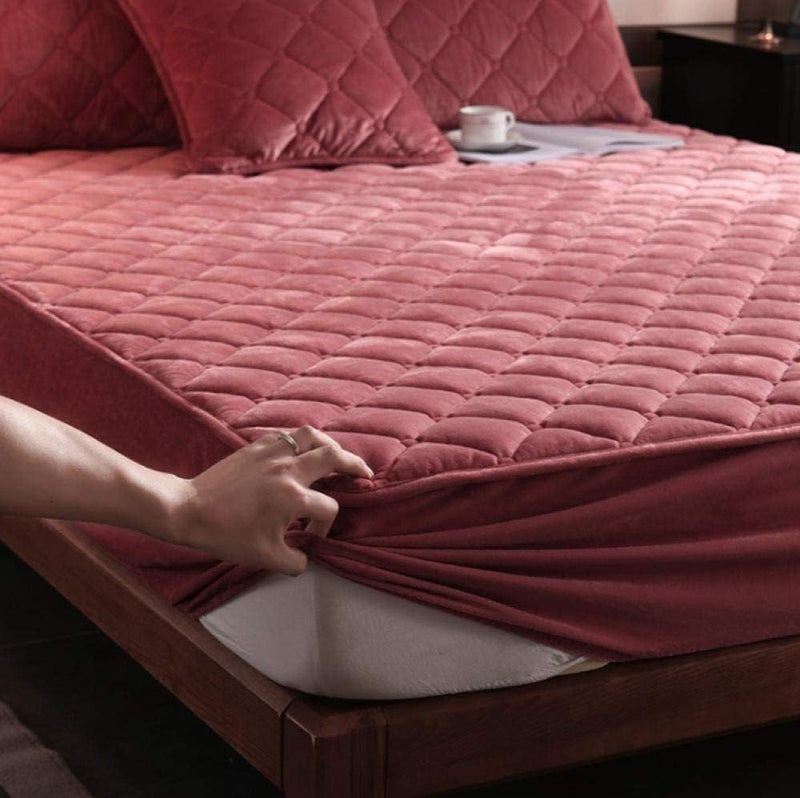 Baby Bed Sheet,Quilted Coral Fleece Velvet Thick Soft Pad Protector,Mattress Fitted Sheet Style Cover for Bed Solid Color-1_180x200cm+30cm(3pcs) - Image 5