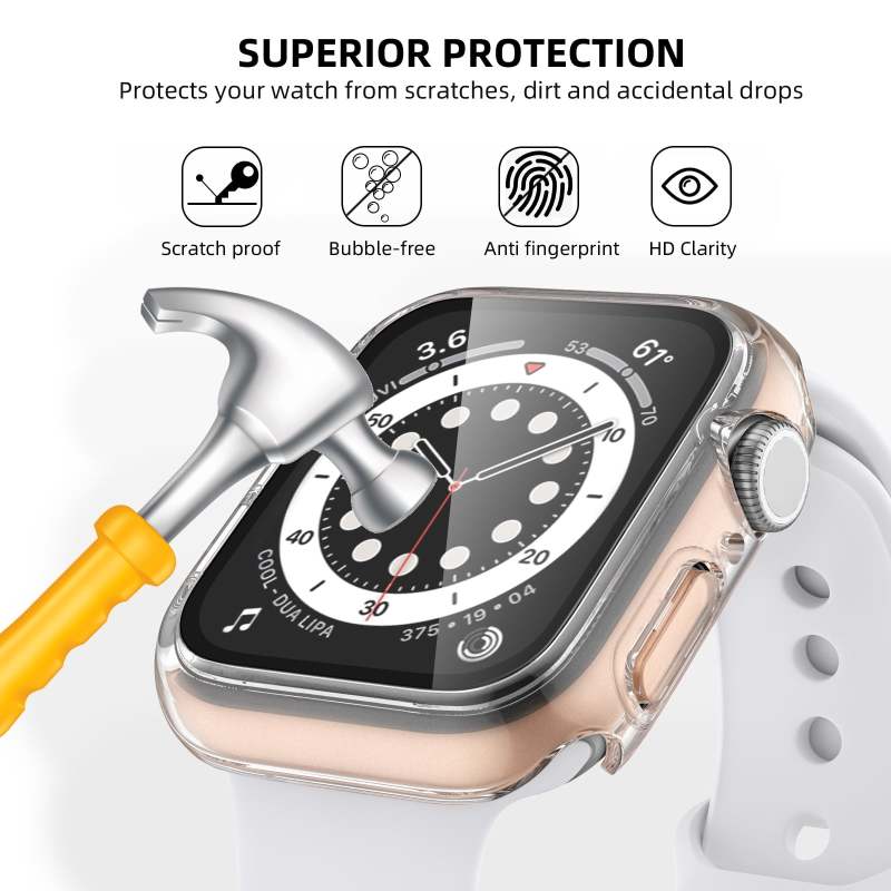 Waterproof Watch Case 45MM Black PC All-in-one Design - 9H Tempered Glass Screen Protector High Touch Sensitivity Watch Protective Case for Apple Watch Series Daily Wear - Image 3