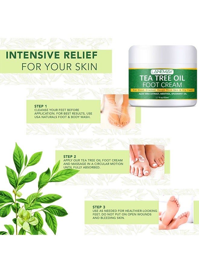 لينماي كريم القدم بزيت شجرة الشاي ، يقشر بشكل فعال ، يرطب بعمق ، كريم للعناية بترطيب القدم لتحسين حالة بشرة القدم ، للبشرة الخشنة / السميكة / الجافة المتشققة 50 جرام - Image 3