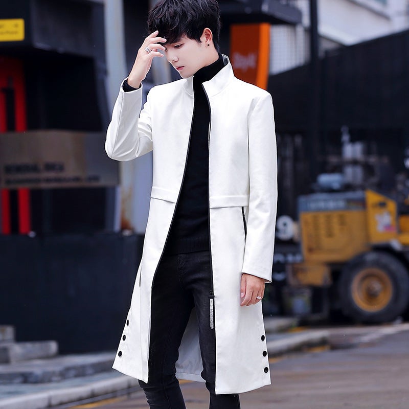 Men's Faux Leather Stand Collar Jacket